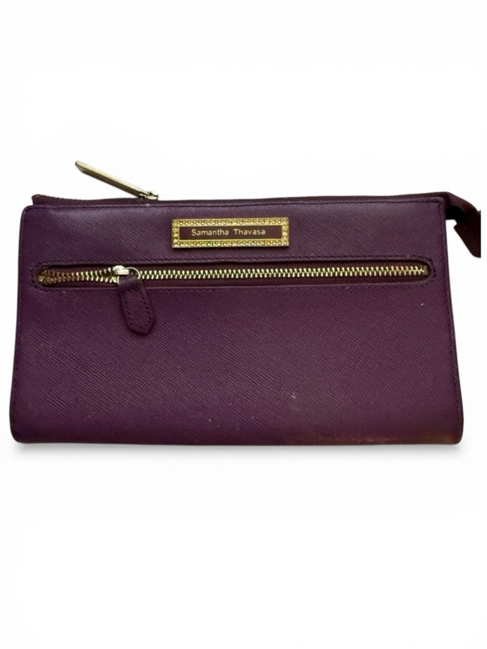 Samantha Thavasa Zip Around Wallet Purple Gold Hardware Floral Lining